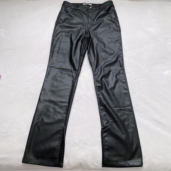 Zara Black Faux Leather Straight Leg Parted Ankle Pants - Picture 4 of 13